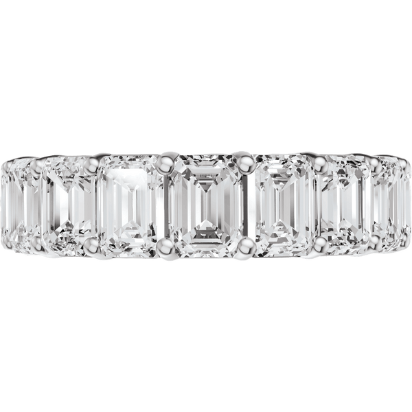 Emerald cut lab-grown diamond eternity band in recycled white gold.