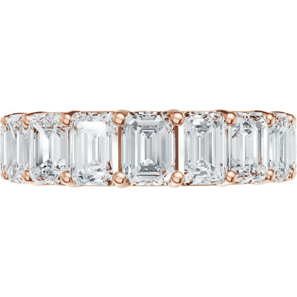 Emerald cut lab-grown diamond eternity band in recycled rose gold.