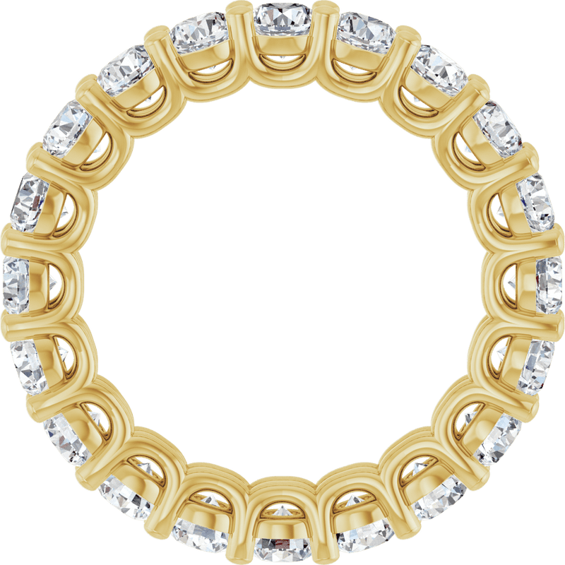 14k yellow gold eternity ring set with brilliant round cut lab-grown diamonds.