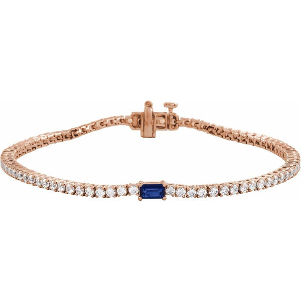 Beucher Paris sapphire and diamond tennis bracelet in rose gold.
