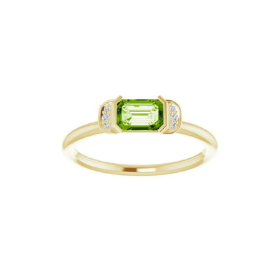 Lumière de Montmartre, Emerald Cut Peridot and Diamond Stackable Ring