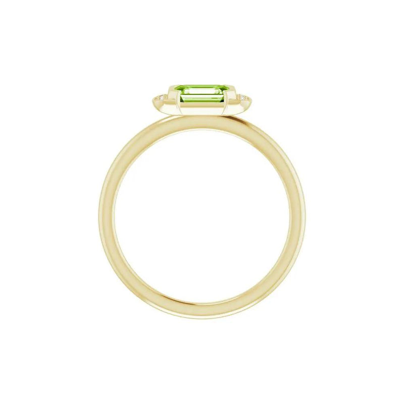 Lumière de Montmartre, Emerald Cut Peridot and Diamond Stackable Ring