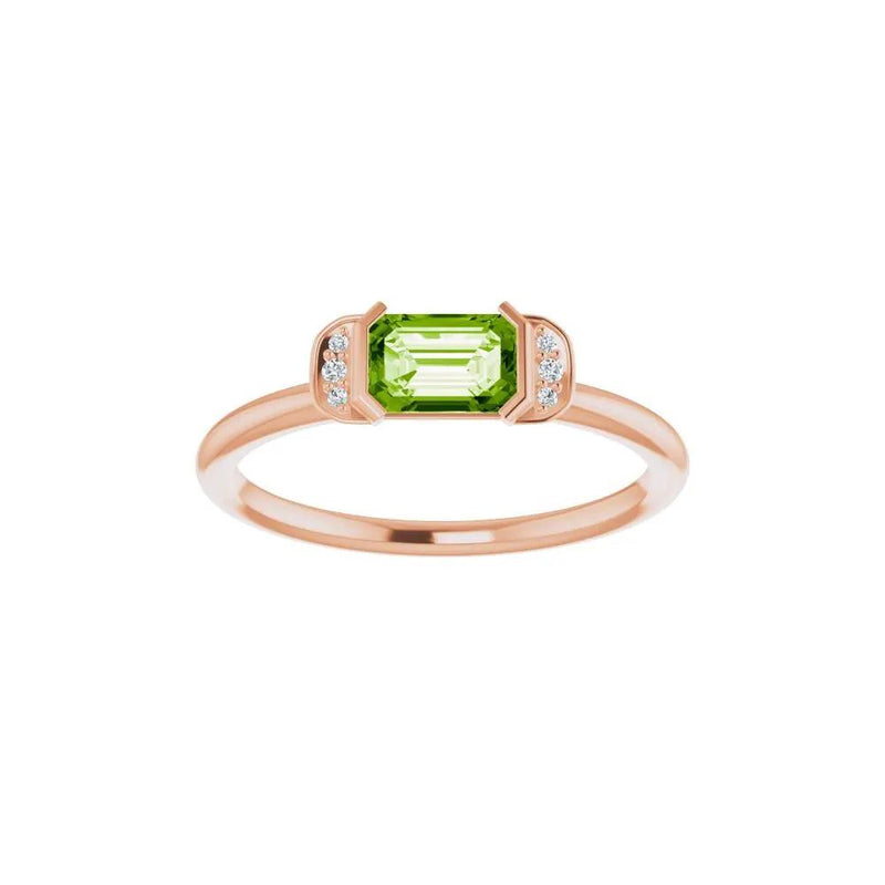 Lumière de Montmartre, Emerald Cut Peridot and Diamond Stackable Ring