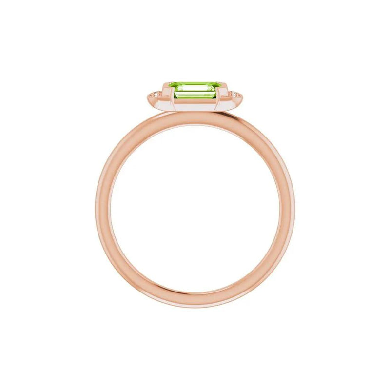 Lumière de Montmartre, Emerald Cut Peridot and Diamond Stackable Ring