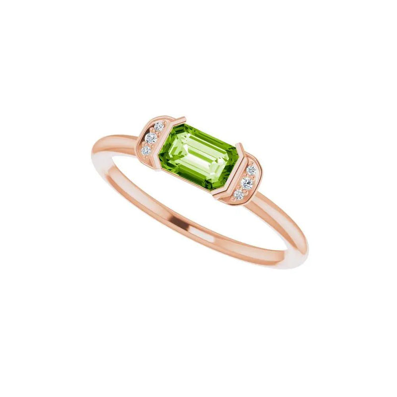 Lumière de Montmartre, Emerald Cut Peridot and Diamond Stackable Ring
