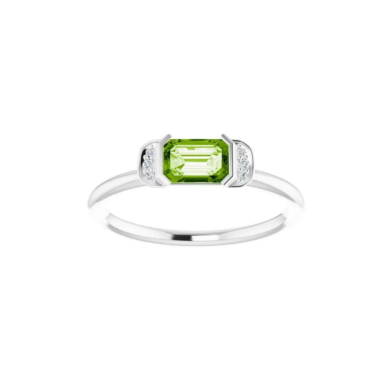 Lumière de Montmartre, Emerald Cut Peridot and Diamond Stackable Ring