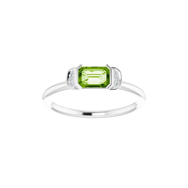 Lumière de Montmartre, Emerald Cut Peridot and Diamond Stackable Ring