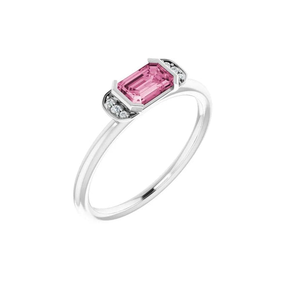 Perpignan en Fleurs, Pink Tourmaline Diamond Stackable Ring