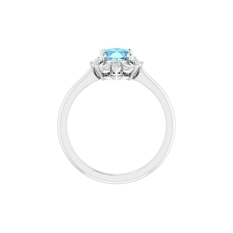 Natural Aquamarine & Natural Diamond Halo-Style Ring
