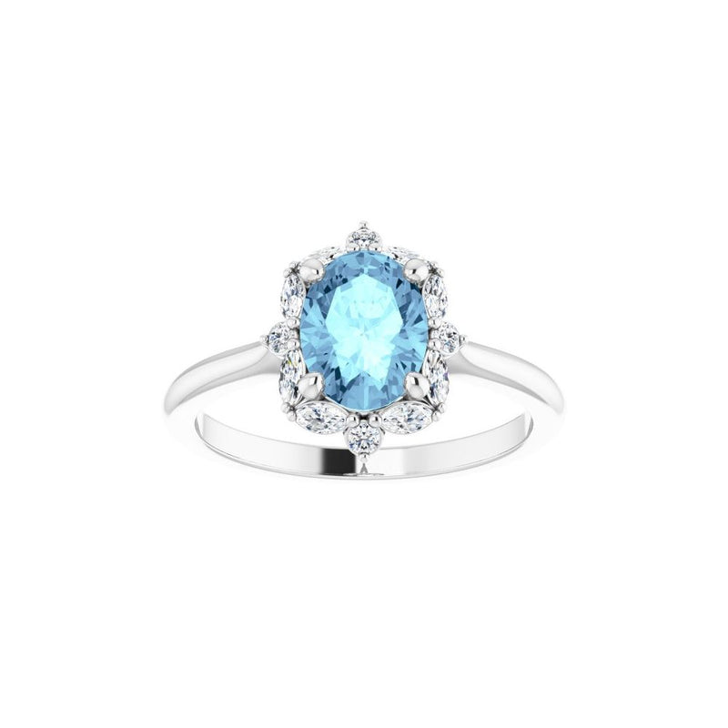 Natural Aquamarine & Natural Diamond Halo-Style Ring