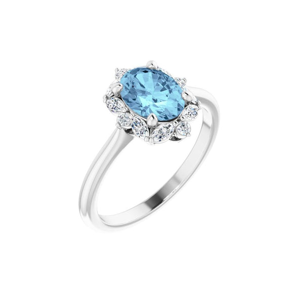 Natural Aquamarine & Natural Diamond Halo-Style Ring