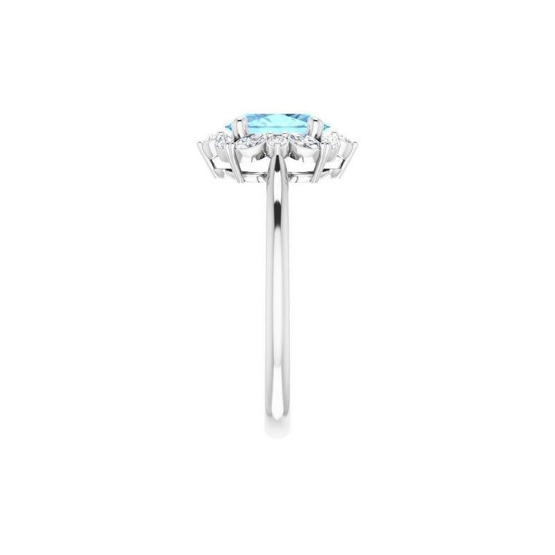 Natural Aquamarine & Natural Diamond Halo-Style Ring
