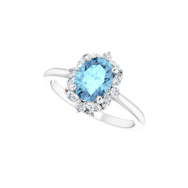 Natural Aquamarine & Natural Diamond Halo-Style Ring