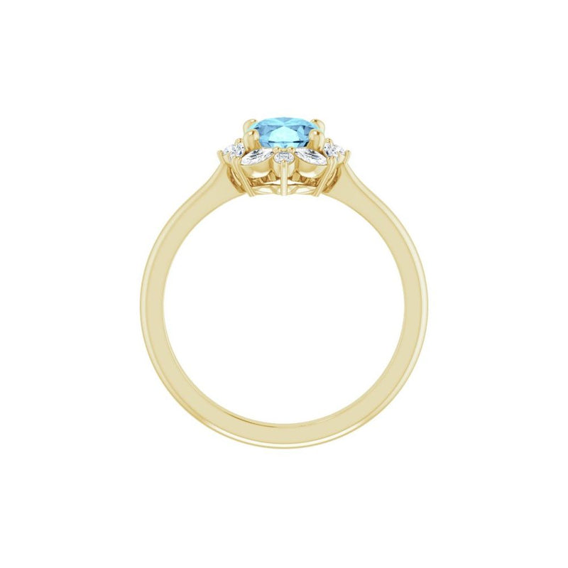 Natural Aquamarine & Natural Diamond Halo-Style Ring