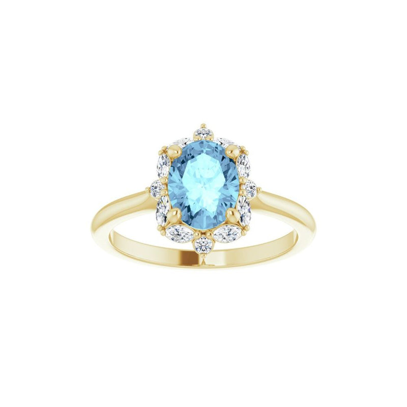 Natural Aquamarine & Natural Diamond Halo-Style Ring