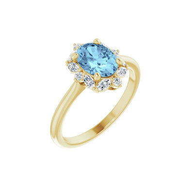 Natural Aquamarine & Natural Diamond Halo-Style Ring