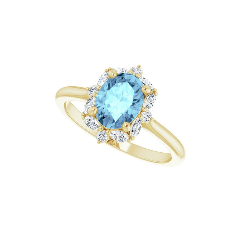 Natural Aquamarine & Natural Diamond Halo-Style Ring