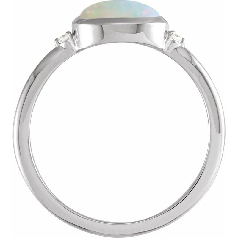 Nacre de Fontainebleau, Natural White Opal Diamond Ring
