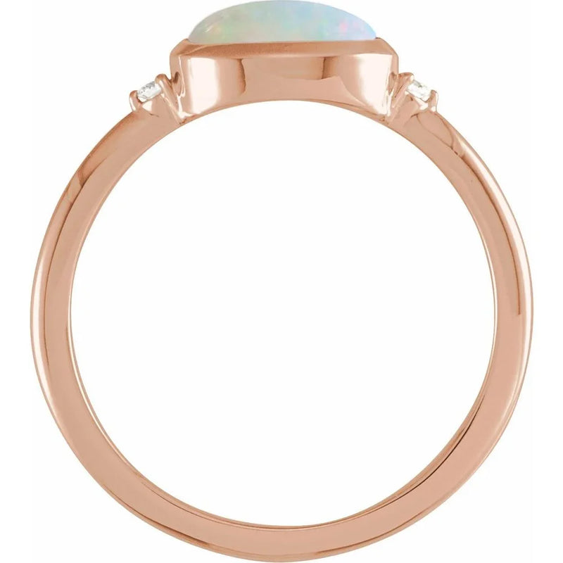Nacre de Fontainebleau, Natural White Opal Diamond Ring
