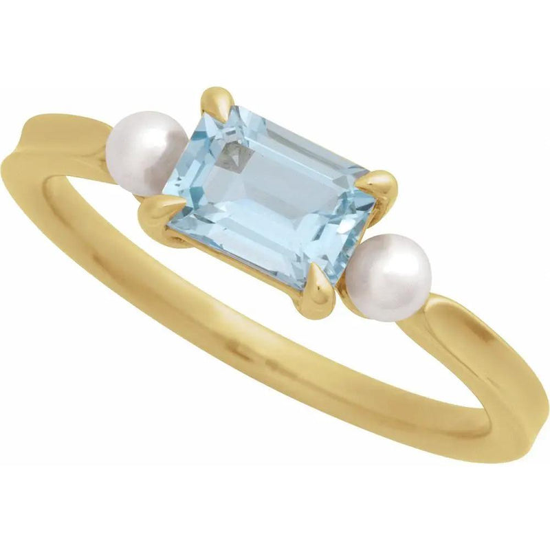 14K White Gold Natural Sky Blue Topaz & Cultured White Akoya Pearl Ring