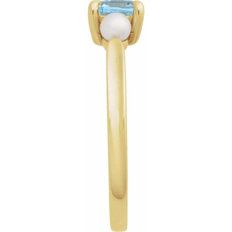 14K White Gold Natural Sky Blue Topaz & Cultured White Akoya Pearl Ring