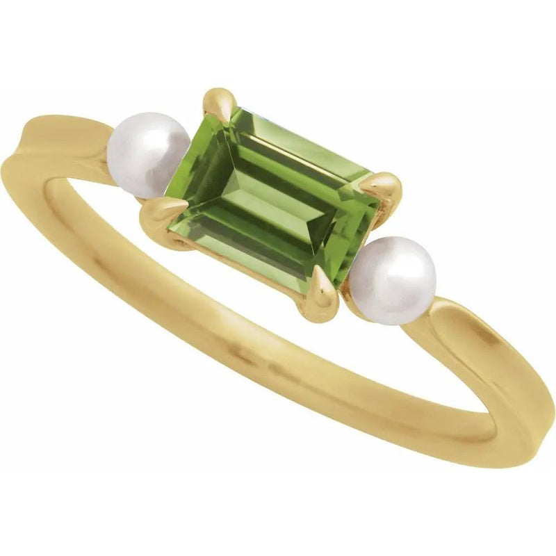 14K Yellow Gold Natural Peridot & Cultured White Akoya Pearl Ring