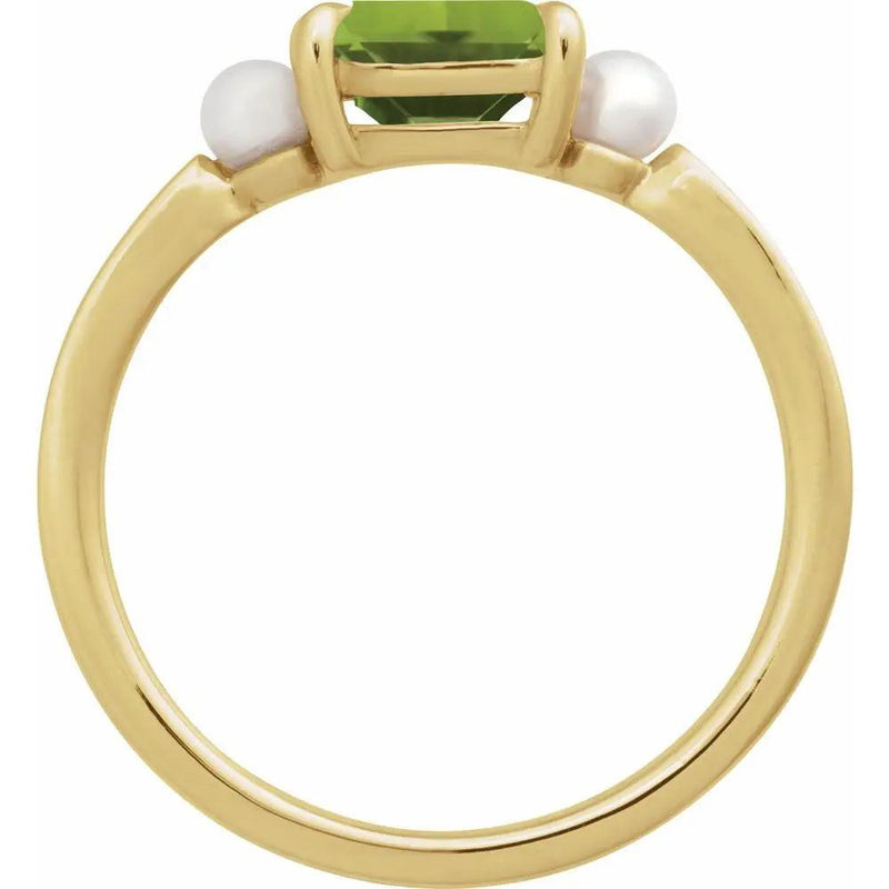 14K Yellow Gold Natural Peridot & Cultured White Akoya Pearl Ring