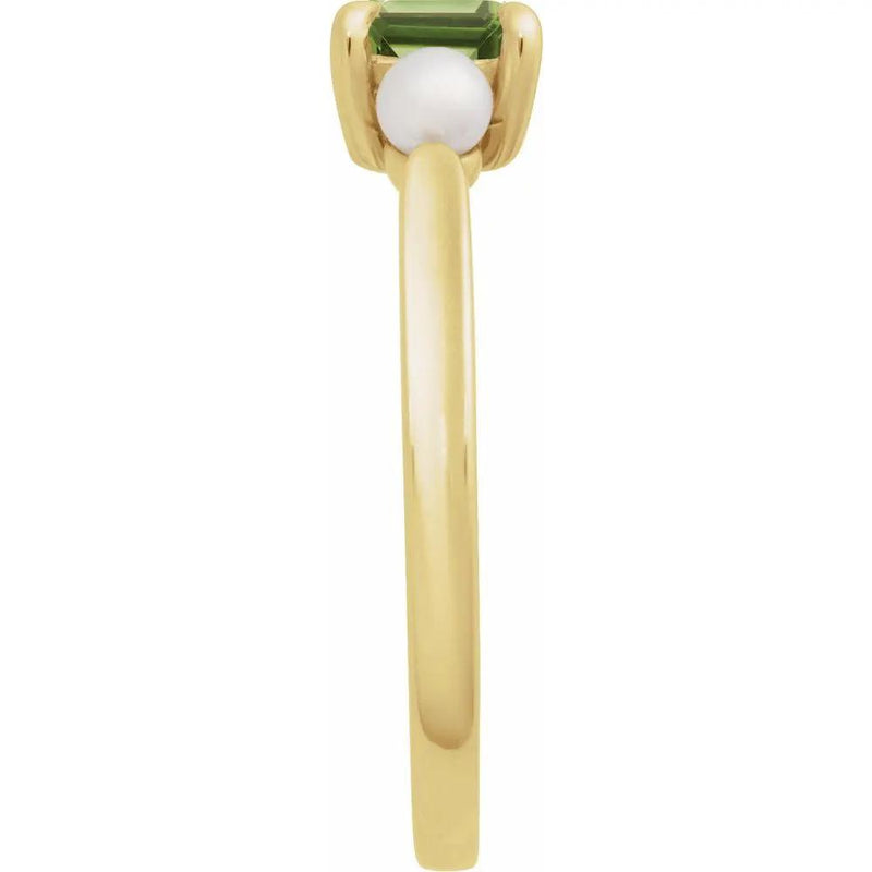 14K Yellow Gold Natural Peridot & Cultured White Akoya Pearl Ring