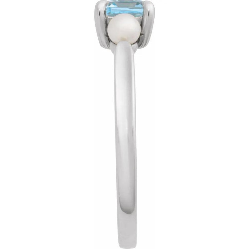 14K White Gold Natural Sky Blue Topaz & Cultured White Akoya Pearl Ring