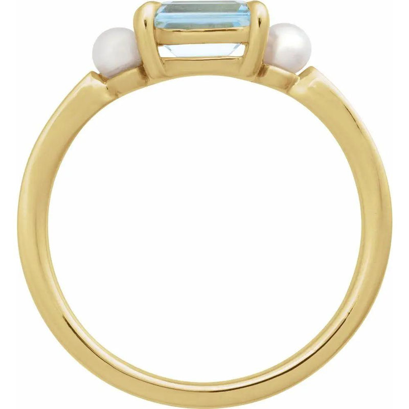 14K White Gold Natural Sky Blue Topaz & Cultured White Akoya Pearl Ring