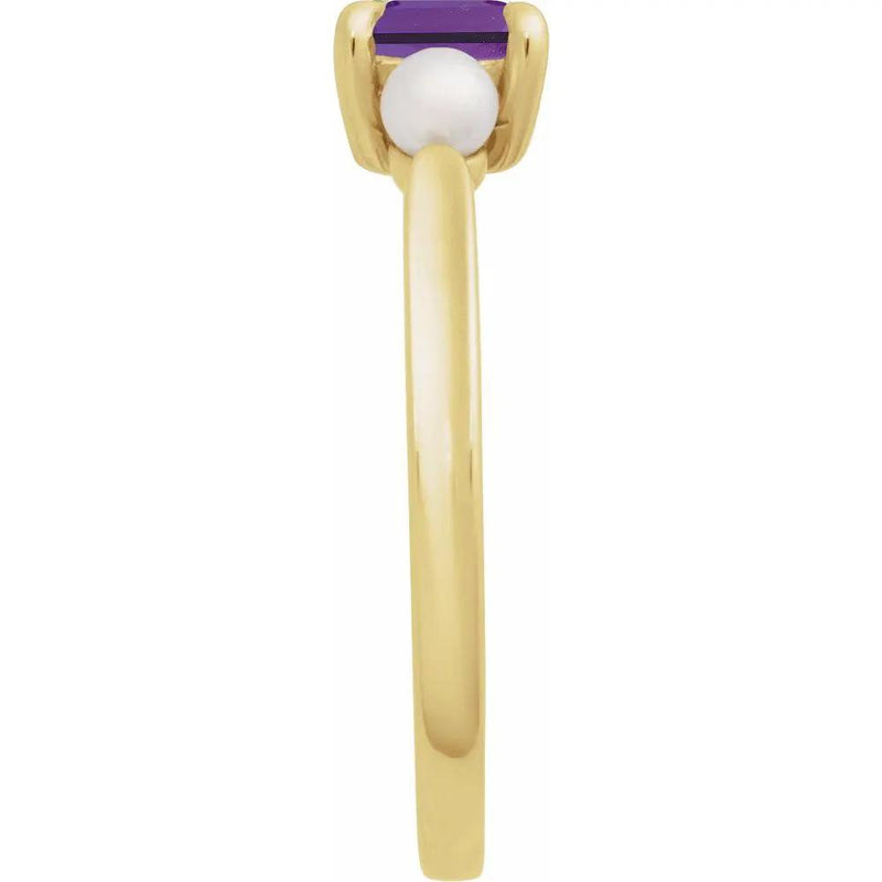 14K Yellow Gold Natural Amethyst & Cultured White Akoya Pearl Ring 474