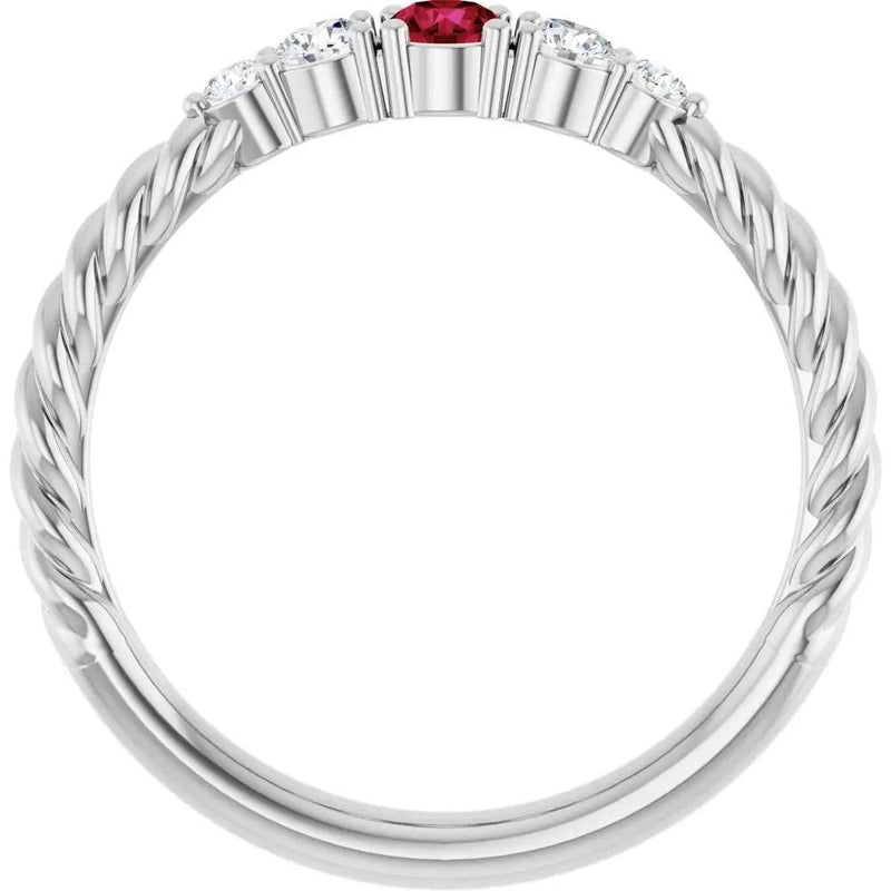 Éclat de Saint-Germain, Ruby and Diamond Rope Stackable Ring