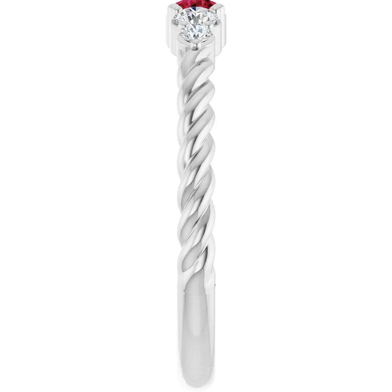 Éclat de Saint-Germain, Ruby and Diamond Rope Stackable Ring