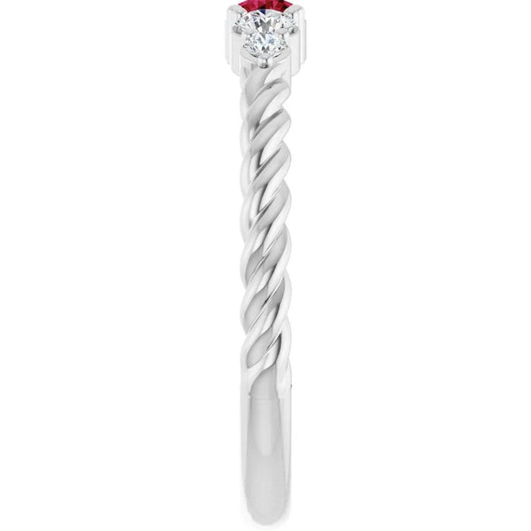 Éclat de Saint-Germain, Ruby and Diamond Rope Stackable Ring