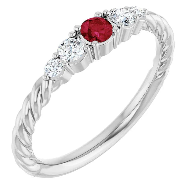 Éclat de Saint-Germain, Ruby and Diamond Rope Stackable Ring