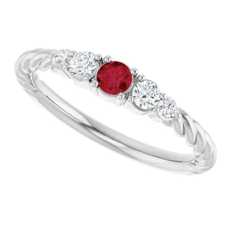 Éclat de Saint-Germain, Ruby and Diamond Rope Stackable Ring