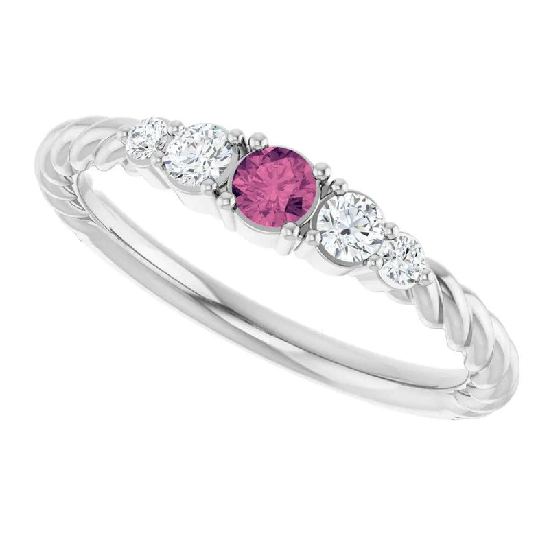 Rêve de Montmartre, Pink Tourmaline Diamond Rope Stackable Ring