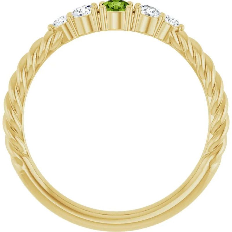 Rosée du Jardin, Peridot and Diamond Stackable Rope Family Ring