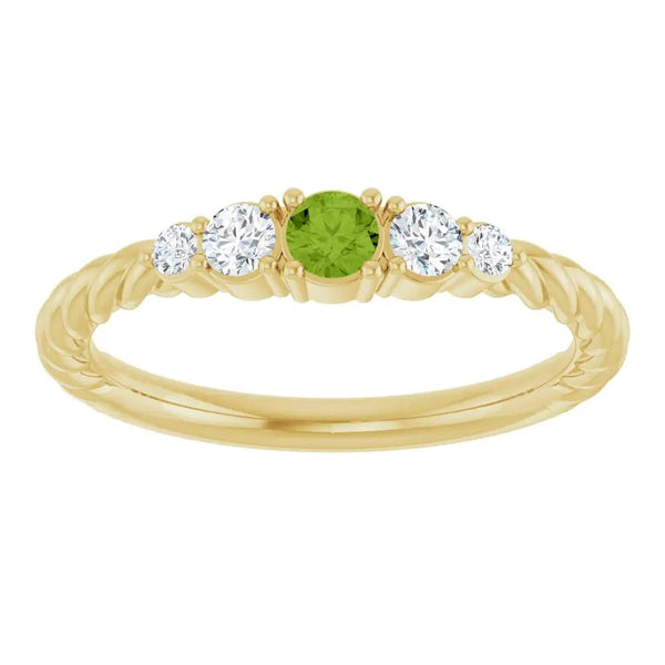 Rosée du Jardin, Peridot and Diamond Stackable Rope Family Ring