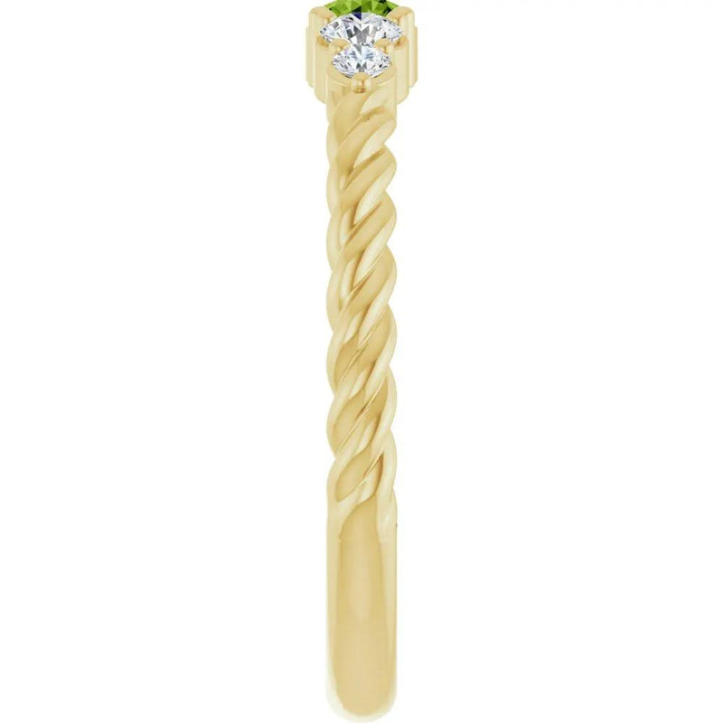 Rosée du Jardin, Peridot and Diamond Stackable Rope Family Ring