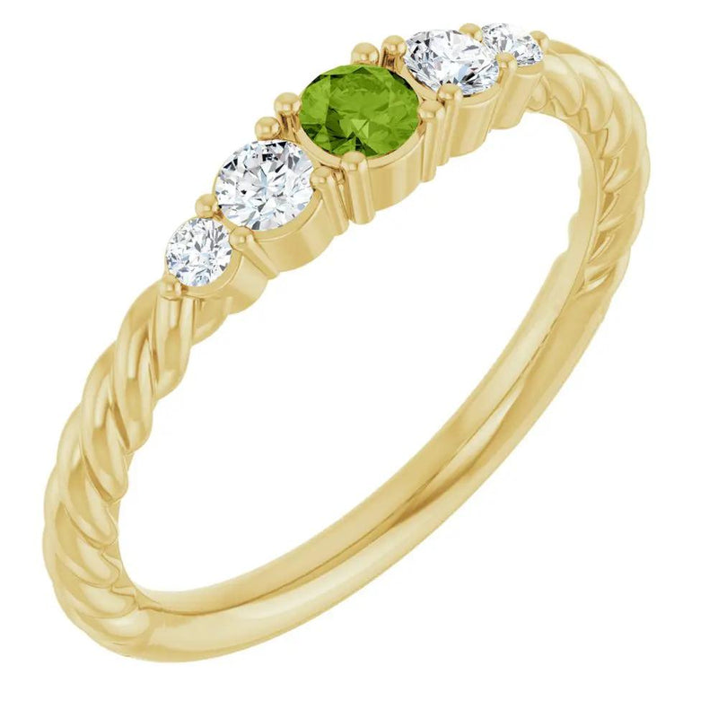 Rosée du Jardin, Peridot and Diamond Stackable Rope Family Ring