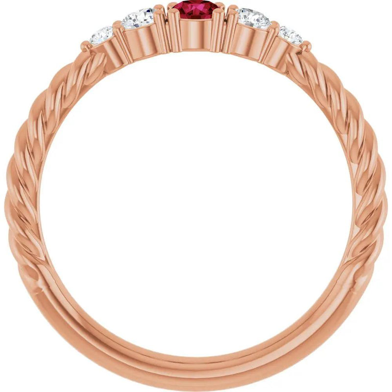 Éclat de Saint-Germain, Ruby and Diamond Rope Stackable Ring