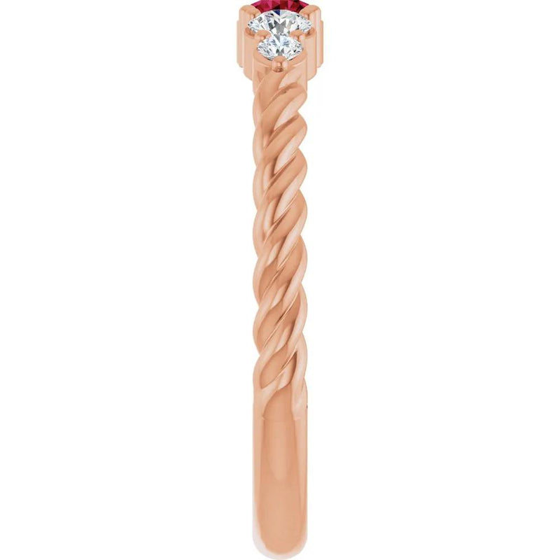 Éclat de Saint-Germain, Ruby and Diamond Rope Stackable Ring