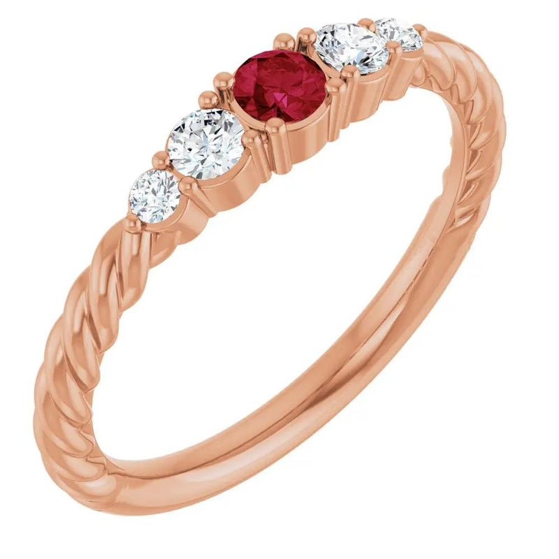 Éclat de Saint-Germain, Ruby and Diamond Rope Stackable Ring