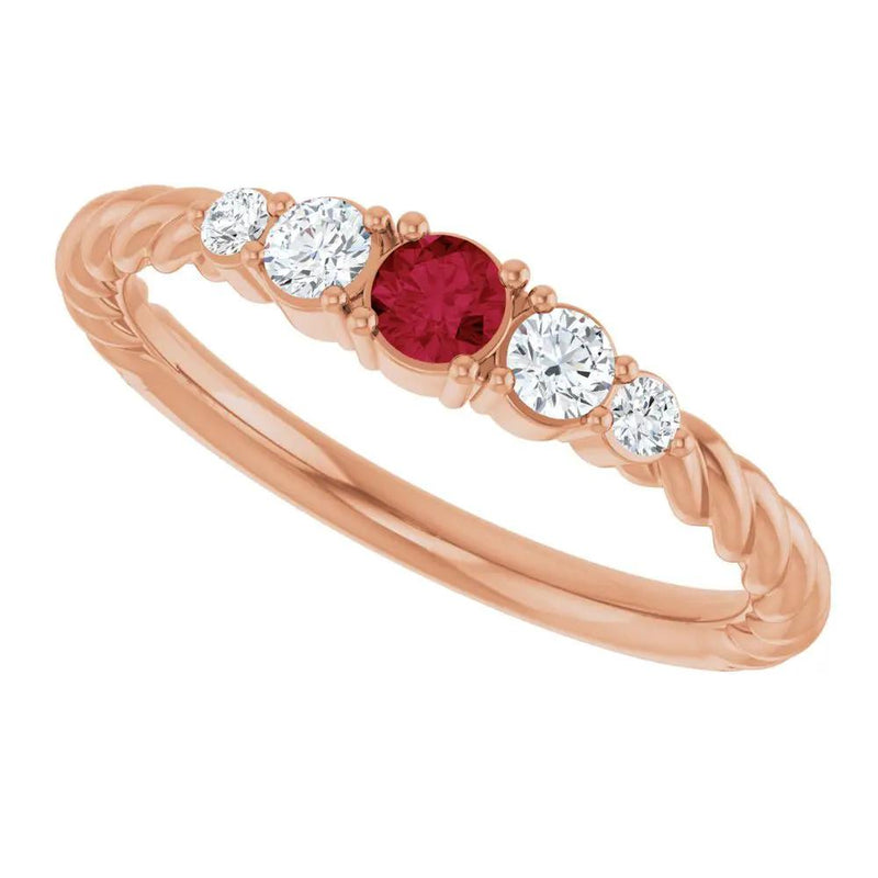 Éclat de Saint-Germain, Ruby and Diamond Rope Stackable Ring