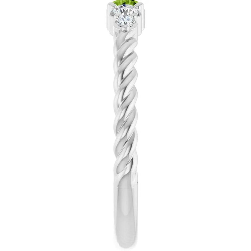 Rosée du Jardin, Peridot and Diamond Stackable Rope Family Ring