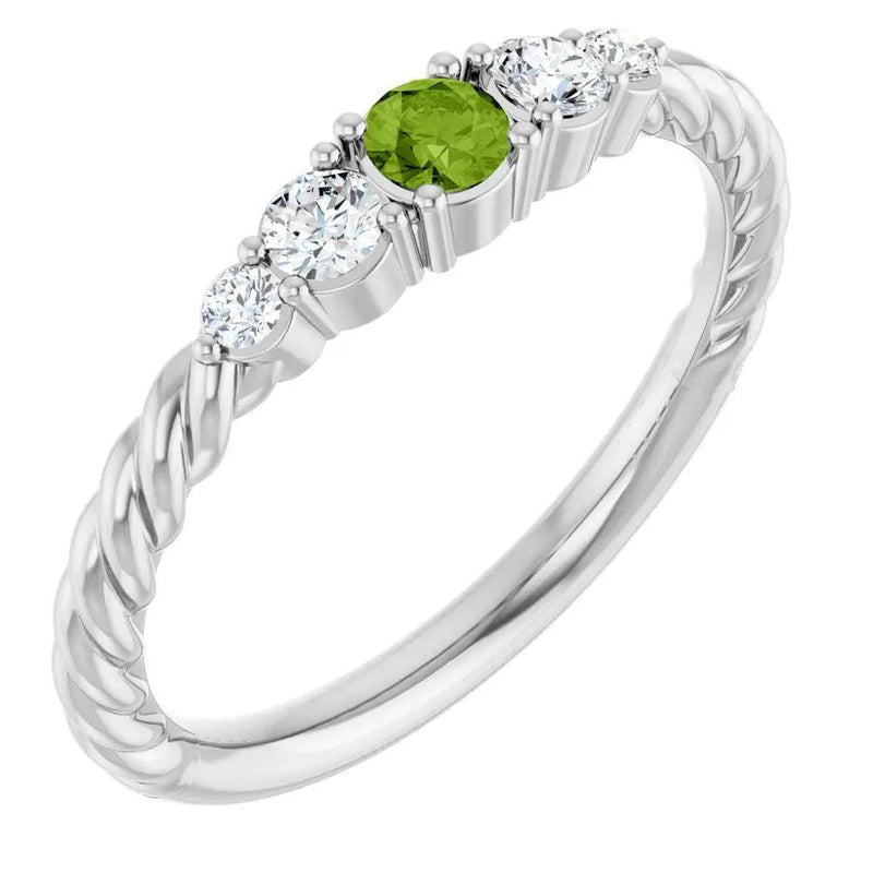 Rosée du Jardin, Peridot and Diamond Stackable Rope Family Ring