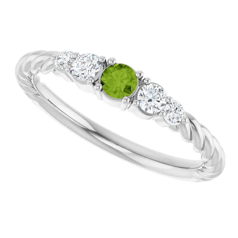 Rosée du Jardin, Peridot and Diamond Stackable Rope Family Ring