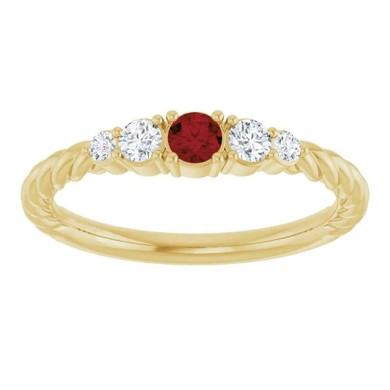 Cœur de Biarritz, Mozambique Garnet Diamond Rope Stackable Ring
