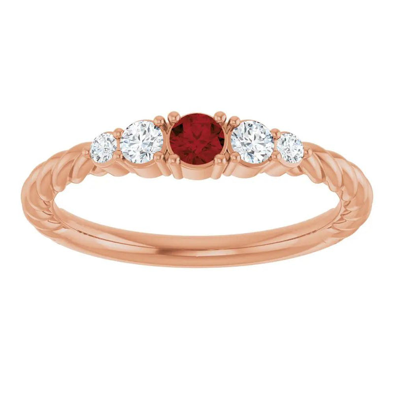 Cœur de Biarritz, Mozambique Garnet Diamond Rope Stackable Ring